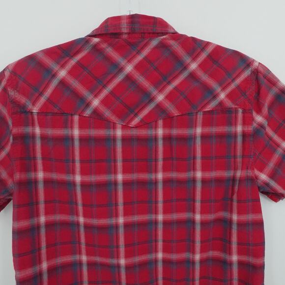 Western Pearl Snap Shirt Mens Medium Red Plaid Rockabilly Western Lightweight - Picture 8 of 10